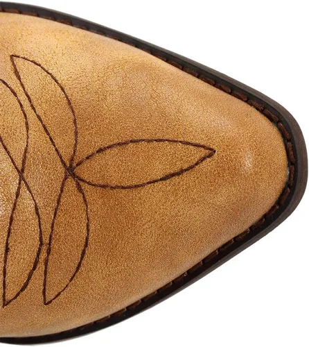Vista 4 de Botas vaqueras para mujer, punta puntiaguda, a media pantorrilla, zapatos de moda occidental