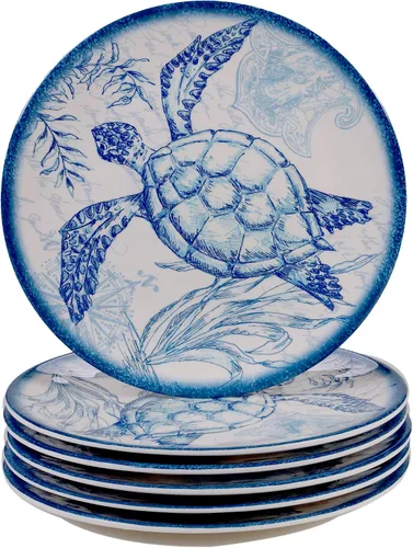 Vista 4 de Certified International Oceanic - Juego de vajilla de melamina de 12 piezas, servicio para 4, multicolor y oceánico, juego de servicio de melamina