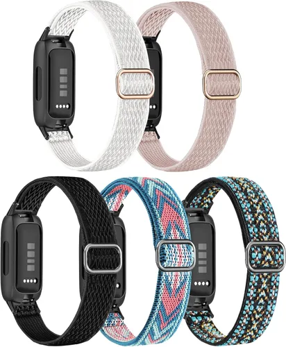 Vista 9 de Paquete de 5 correas elásticas de nailon compatibles con Fitbit Inspire 3 para mujeres y hombres, correa deportiva elástica ajustable suave