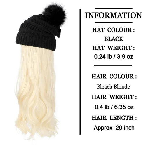 Vista 38 de AynnQueen - Gorro de invierno con extensiones de cabello desmontables para mujer.