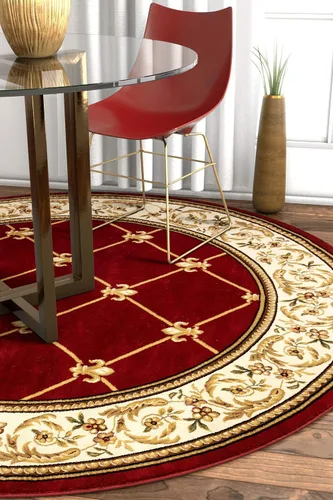 Vista 12 de Alfombra entramada roja francesa, europea, alfombra de área tradicional, fácil de limpiar, moderna, contemporánea, floral, gruesa, suave, alfombra
