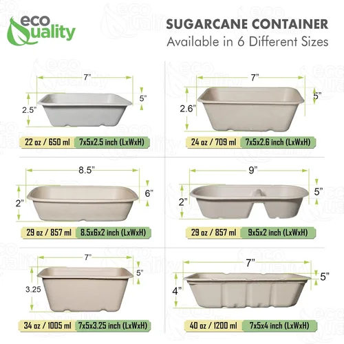 Vista 8 de Cuencos desechables de 34 onzas – Cuencos rectangulares compostables de fibra de caña de azúcar, biodegradables, ecológicos, oblongos, para llevar