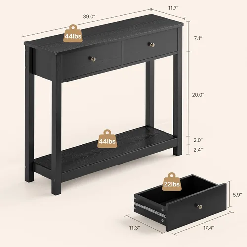 Vista 3 de Gizoon Mesa consola con 2 cajones, mesa de entrada de madera de 2 niveles con estantes de almacenamiento, mesa de sofá de madera de 39 pulgadas
