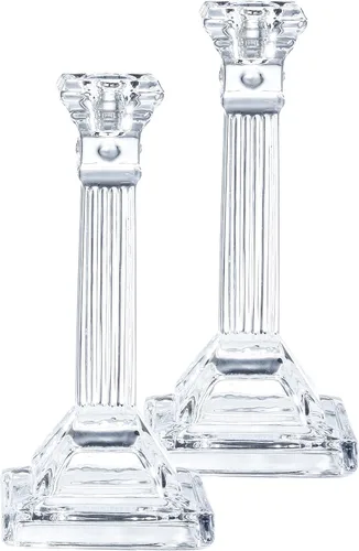 Vista 8 de Ner Mitzvah Juego de 2 portavelas de cristal de 3 pulgadas de alto para velas cónicas