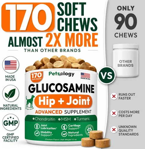 Vista 3 de Glucosamina para perros - Suplemento de cadera y articulaciones para perros - 170 masticables de movilidad - Glucosamina condroitina - MSM - Cúrcuma