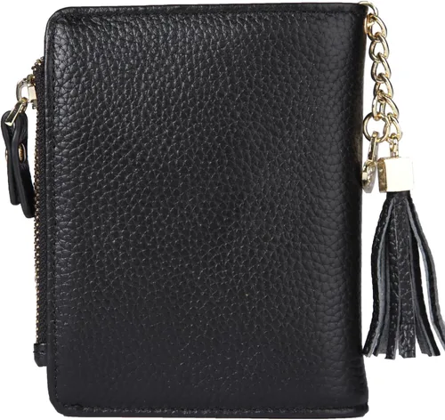 Vista 3 de Mini cartera plegable de cuero suave con protección RFID, para mujer, con funda para tarjeta, con ventana de identificación, monedero