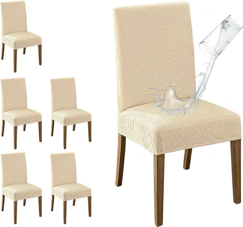 Vista 11 de MOSAYT Juego de 2 fundas para sillas de comedor 100% impermeables, súper ajuste elástico jacquard Parson, fundas extraíbles y lavables para sillas