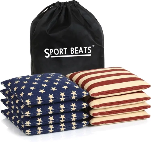 Vista 8 de SPORT BEATS Juego de 8 Bolsas de Cornhole de Peso y Tamaño Reglamentario Incluye Estuche de Transporte Negro y naranja