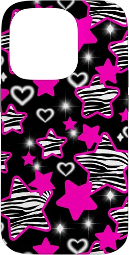 Vista 17 de Carcasa para iPhone 16 McBling Estética Zebra Print Stars Hearts Rosa Negro Y2K