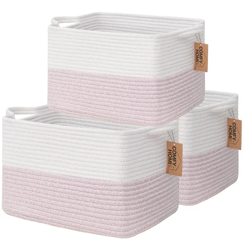 Vista 51 de COMFY-HOMI Cestas de almacenamiento de 11.5 x 7.5 x 4.7 pulgadas para organizar, cesta tejida de cuerda de algodón, caja de almacenamiento de marrón