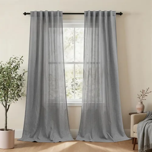 Vista 37 de Mrs.Naturall Cortinas negras de 45 pulgadas de largo, cortinas cortas de lino transparente para privacidad para cocina, dormitorio, ventanas