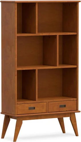 Vista 4 de SIMPLIHOME Draper - Estantería de madera maciza de 64 pulgadas de alto Rubio