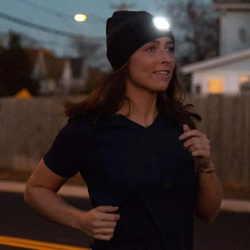 Vista 7 de Gorros y diademas reversibles con forro polar de rendimiento LED para correr 3 modos de luz, midnight, talla única