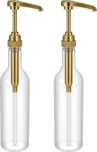 Vista 12 de Maxdot 2 piezas botellas de jarabe de 25 oz con bomba, botellas de cuello largo, dispensador de bomba de jarabe de plástico para accesorios de bar