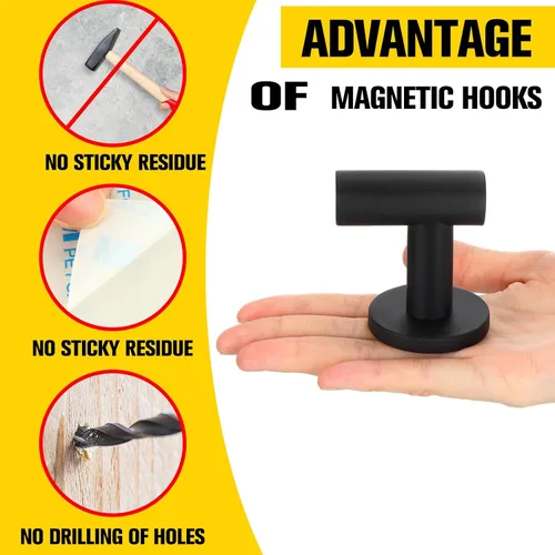 Vista 3 de Therwen Ganchos magnéticos negros de neodimio resistentes para refrigerador, puerta de metal, taquilla para colgar toallas, abrigos, bolsas