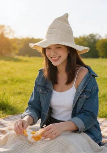 Vista 6 de DAZCOS Sombrero de bruja de punto multicolor transpirable de ala ancha plegable para mujer, disfraz de Navidad