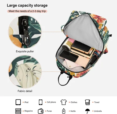 Vista 6 de Unisex Tennis Bag Lightweight Tropical Style Green Leaves Red Flower Zipper Tennis Bag Gym Bag for Women, Men, Teenagers raquetas de tenis