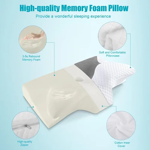Vista 3 de HOMCA Almohada cervical de espuma viscoelástica Almohada de espuma viscoelástica de contorno para aliviar el dolor de cuello, almohada ortopédica