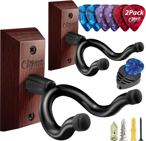Vista 13 de Percha de pared para guitarra, paquete de 2 unidades Nuez Negra 2 Pack