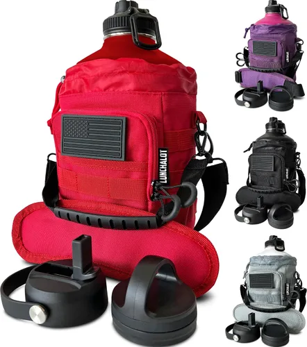 Vista 14 de Botella de agua de 1 galón, botella de agua de metal de acero inoxidable aislada de 128 onzas con soporte, bolsa de transporte, asa de boquilla Negro