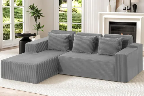 Vista 11 de Homguava - Sillones seccionales modulares para sala de estar, sofá de 101" en forma de nube con chaise en L, cómodo sofá de sala de estar