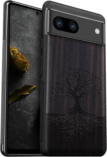 Vista 10 de Carveit Funda de madera para Pixel 8a - Madera natural y negro suave TPU a prueba de golpes - Funda de madera única compatible con Google Pixel 8a