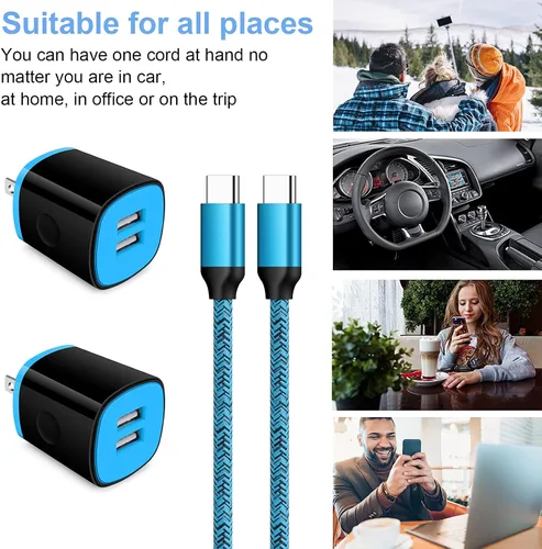 Vista 6 de Cargador tipo C de carga rápida, cargador de pared bloque enchufe, cable de carga rápida tipo C Android USB C para teléfono, cable de carga de 6