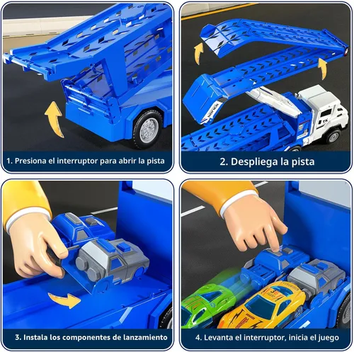 Vista 7 de Juguetes de camiones de transporte para niños de 3, 4, 5, 6 y 7 años, juego de camiones transportadores con pista de carreras y 12 juguetes de autos