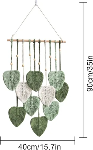Vista 5 de Juaugusep Tapiz de macramé para colgar en la pared, tapiz tejido bohemio chic para decoración del hogar, moderno, hecho a mano, con plumas de hojas