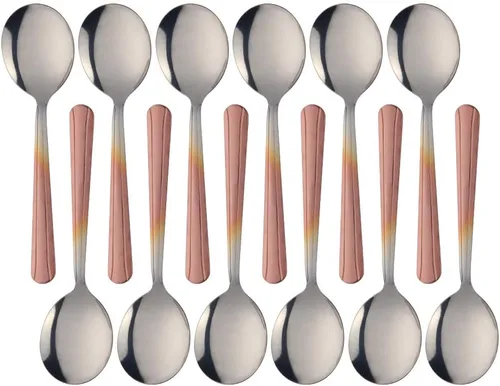 Vista 8 de Juego de cubiertos de cuchara redonda de 12 piezas, cucharas redondas de 5.8 pulgadas, color negro