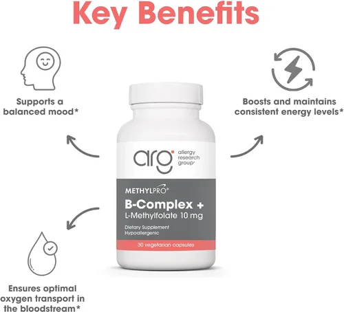 Vista 4 de MethylPro B Complex + L-Metilfolato 10 mg - Mezcla de vitaminas metiladas biodisponibles - Apoya la energía y el estrés - Vegetariano e