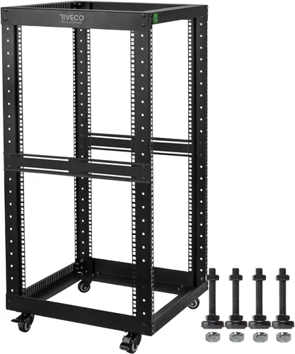 Vista 10 de RIVECO Estante de servidor de marco abierto de 6U con ruedas: montaje rápido de 4 postes para uso pesado, soporte de 19 pulgadas, gabinete de 600 KG