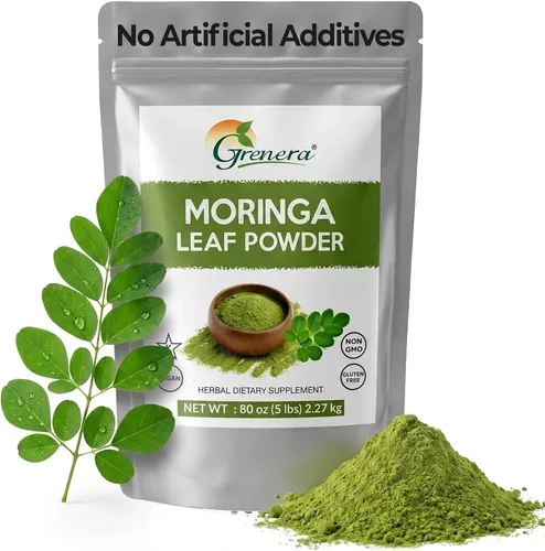 Vista 9 de Grenera Moringa en polvo orgánico Hoja de Moringa Oleifera Ingrediente a base de plantas Probado en laboratorio para calidad Mezcla fácil
