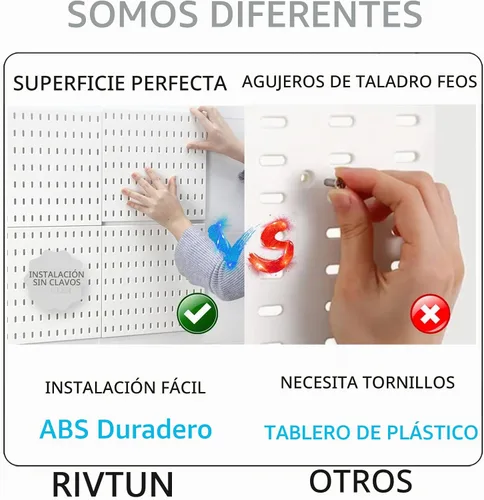Vista 5 de Paquete de 8 Paneles de Tablero Perforado de Plástico de 22"x44" Tableros Organizadores Modulares Duraderos para Almacenamiento en Pared, Garaje