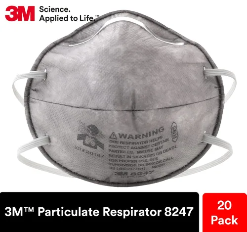 Vista 2 de 3M Respirador de partículas 8247, paquete de 20, R95, aprobado por NIOSH, alivio de vapor orgánico de nivel de molestia, correa cómoda trenzada