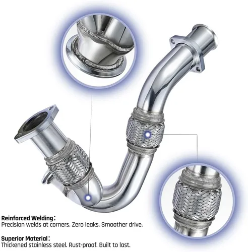 Vista 4 de SPELAB Tubo de Escape Up-Pipe Y-Pipe Adecuado Compatible con Ford 2003-2007 6.0L Powerstroke Diesel F250 F350 F450 Heavy Duty Pulido