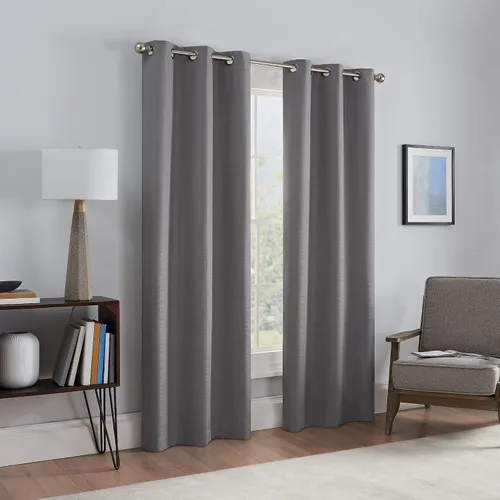 Vista 2 de Eclipse Talisa - Cortinas opacas aisladas para ventana de sala de estar (2 paneles), 37 x 63 pulgadas, color gris