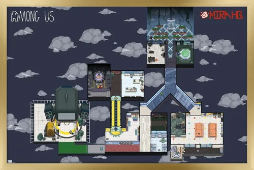 Vista 14 de Among Us - Póster de pared Mira Map, 22.4 pulgadas de largo x 14.7 pulgadas de ancho, versión enmarcada de madera de granero Versión enmarcada