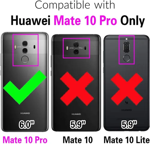Vista 2 de Asuwish Funda de teléfono para Huawei Mate 10 Pro con protector de pantalla de vidrio templado y funda de cartera de encaje, soporte para tarjetas