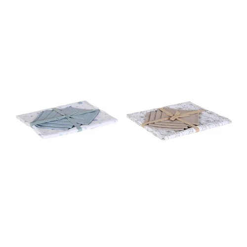 Vista 4 de Mantel y servilletas DKD Home Decor 150 x 150 x 0,5 cm Azul Marrón Blanco (2 Unidades)