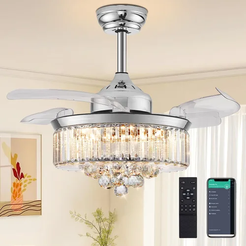 Vista 21 de DuMaiWay Ventilador de techo de 30 pulgadas con lámpara de cristal de luz, ventilador de techo reversible moderno, regulable, temporizador Negro