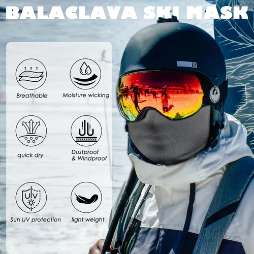 Vista 2 de Achiou - Pasamontañas, máscara facial, para hombres o mujeres, máscara de cara completa con capucha, para nieve, motocicleta, correr, clima frío