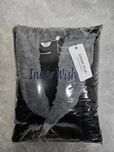 Vista 5 de Inner Wish Bata con capucha para hombre, bata de baño larga de felpa, acogedora y cálida, bata de spa con bolsillos