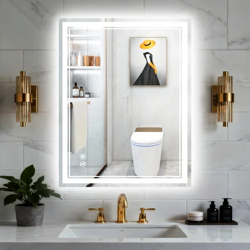 Vista 10 de Paquete de 2 espejos LED de baño de 24 x 36 pulgadas, espejo LED para baño, sin niebla, regulable, 3 colores, espejo de baño con luces, espejo