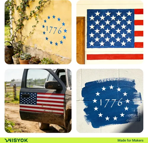 Vista 7 de WISYOK 4 plantillas para plantillas de bandera estadounidense de 50 estrellas, 4 tamaños, ideales para diseño de manualidades, proyecto del Día
