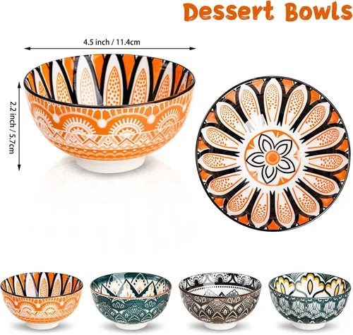 Vista 3 de Foraineam Paquete de 12 cuencos de porcelana, juego de cuencos pequeños de 10 onzas, coloridos cuencos redondos florales para sopa, helado