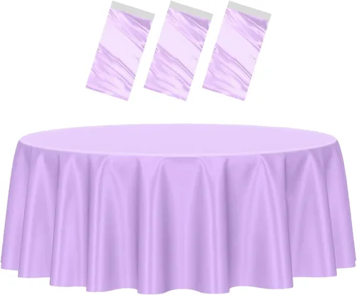 Vista 18 de HEIPINIUYE - Paquete de 2 manteles redondos de 84 pulgadas de plástico beige, manteles de mesa impermeables desechables para redondas, ideales