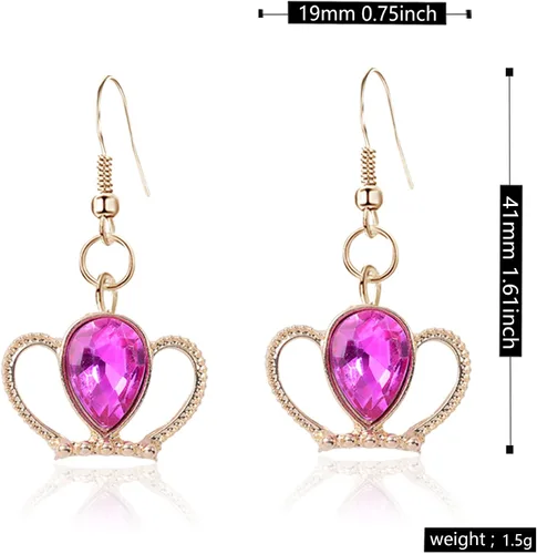 Vista 4 de 6 pares de aretes colgantes de corona de diamantes de imitación de cristal, joyería de reina para mujeres, madres y niñas, juego de joyas