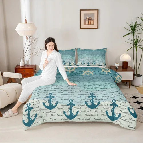 Vista 71 de Juego de edredón Lake Home Camper tamaño King, juego de ropa de cama náutica con ancla para niños, niñas, niños, adultos, decoración de dormitorio