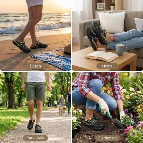 Vista 6 de Zuecos de jardín para hombre, transpirables, sin cordones, con suela gruesa antideslizante, resistentes al agua
